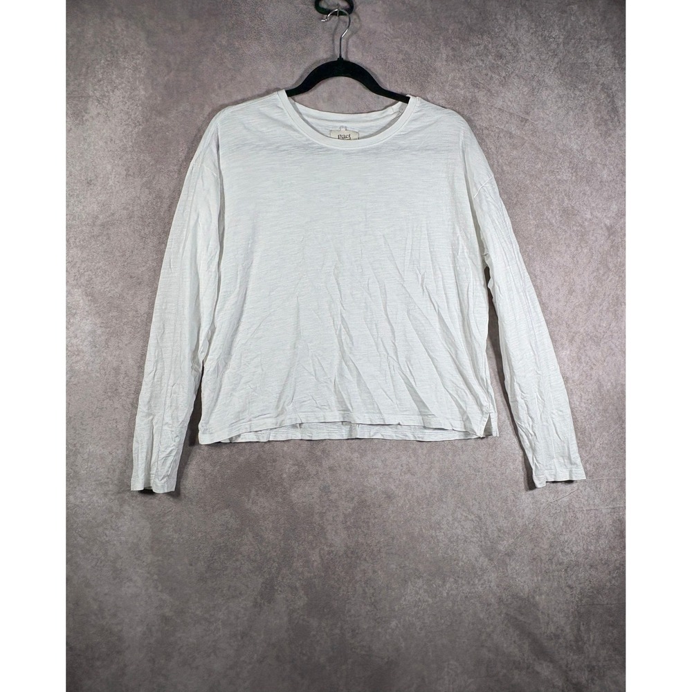 Pact T-Shirt Womens Medium White Long Sleeve Slub Organic Cotton Crew Neck Basic